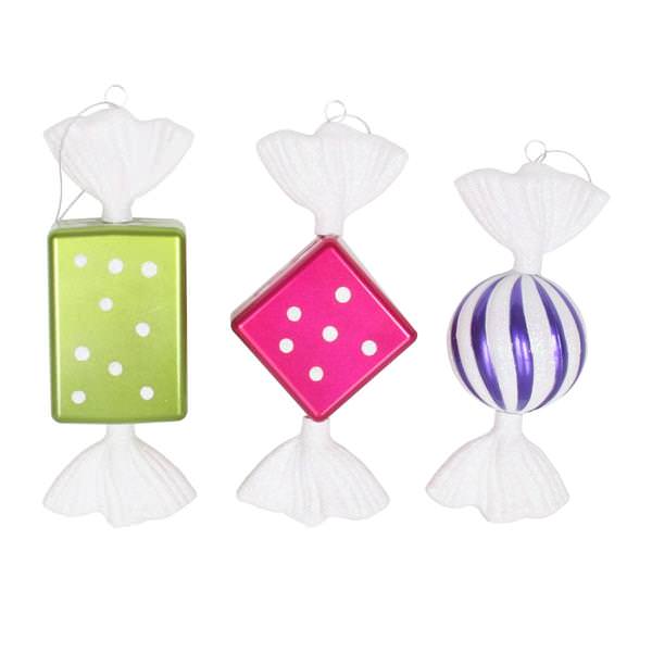 8" Purple / Lime / Cerise Candy Glitter Assorted Ornament (3 pack)