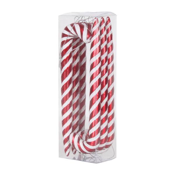 7.5" Red / White Iridescent Glitter Candy Cane Ornament (6 pack)
