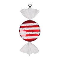 View 13" Red / White Striped Flat Glitter Candy Ornament