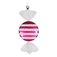 Vickerman 13" Cerise / White Stripe Flat Glitter Candy Ornament