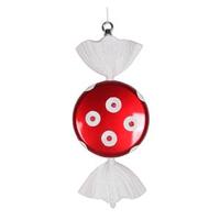 View 13" Red / White Polka Dot Flat Glitter Candy Ornament