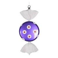 Vickerman 13" Purple / White Polka Dot Flat Glitter Candy Ornament