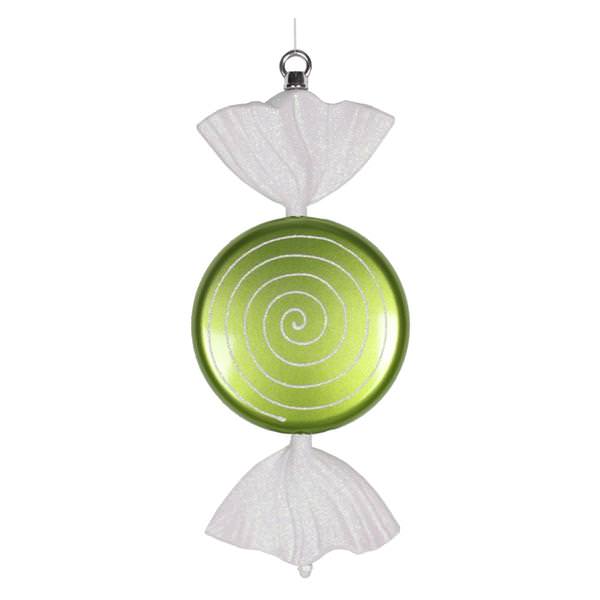 13" Lime / White Swirl Flat Glitter Candy Ornament