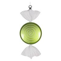 Vickerman 13" Lime / White Swirl Flat Glitter Candy Ornament