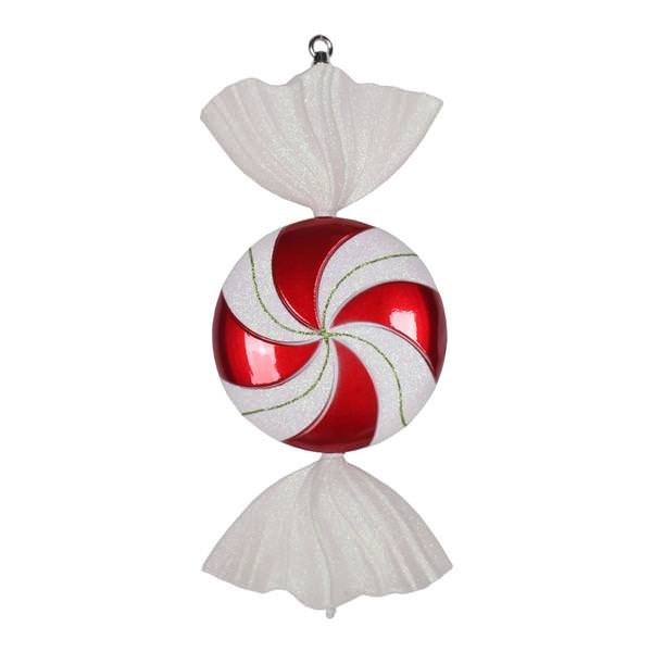 18.5" Red / White Swirl Flat Glitter Candy Ornament