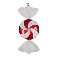 Vickerman 18.5" Red / White Swirl Flat Glitter Candy Ornament