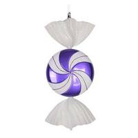 Vickerman 18.5" Purple / White Swirl Flat Glitter Candy Ornament
