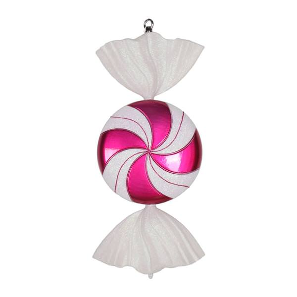 18.5" Cerise / White Swirl Flat Glitter Candy Ornament