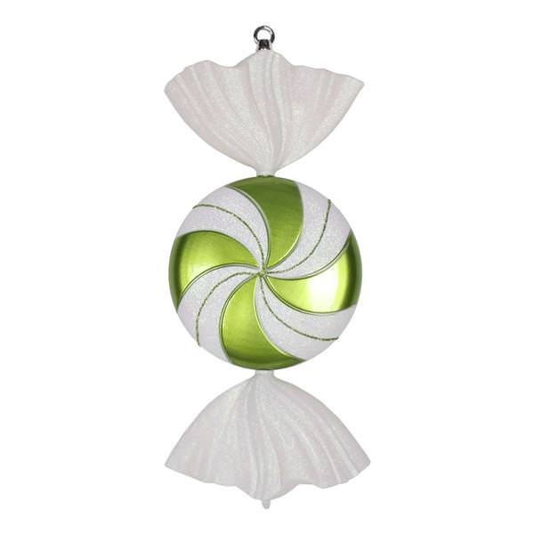 18.5" Lime / White Swirl Flat Glitter Candy Ornament