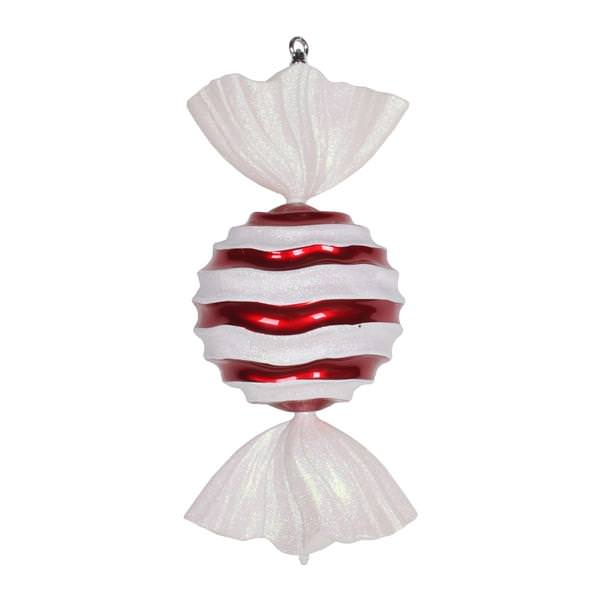 18.5" Red / White Striped Wave Glitter Candy Ornament