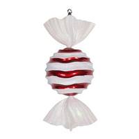 Vickerman 18.5" Red / White Striped Wave Glitter Candy Ornament
