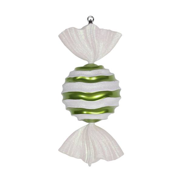18.5" Lime / White Striped Wave Glitter Candy Ornament