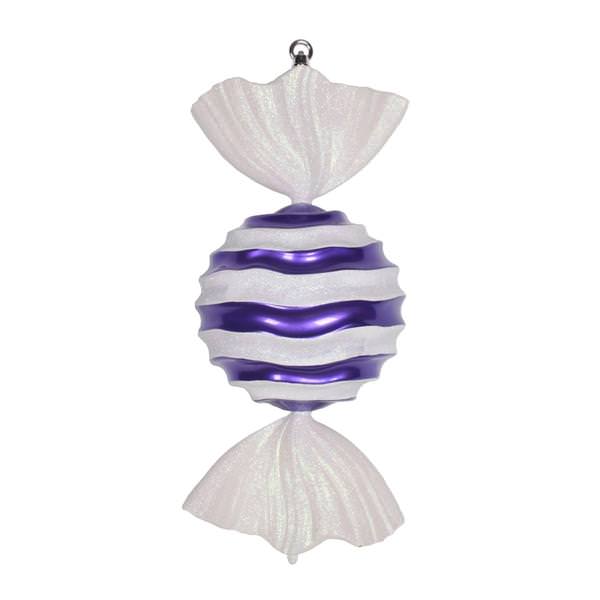 18.5" Purple / White Striped Wave Glitter Candy Ornament