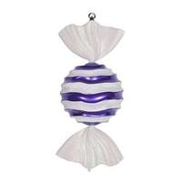 Vickerman 18.5" Purple / White Striped Wave Glitter Candy Ornament