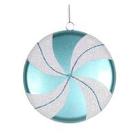 View 6" Teal / White Swirl Flat Glitter Candy Ornament