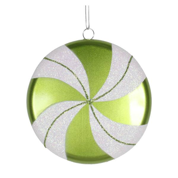 6" Lime / White Swirl Flat Glitter Candy Ornament