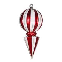 Vickerman 12" Red / White Striped Glitter Ball Finial Ornament