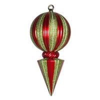 Vickerman 12" Red / Lime Striped Glitter Ball Finial Ornament