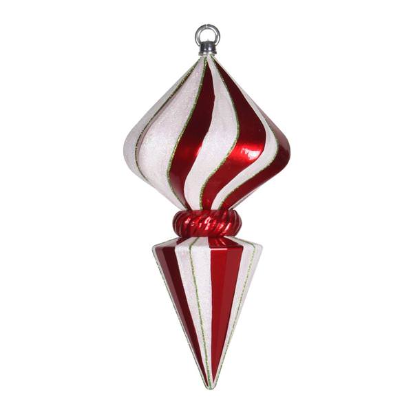 12" Red / White Striped Glitter Diamond Finial Ornament