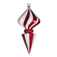 Vickerman 12" Red / White Striped Glitter Diamond Finial Ornament