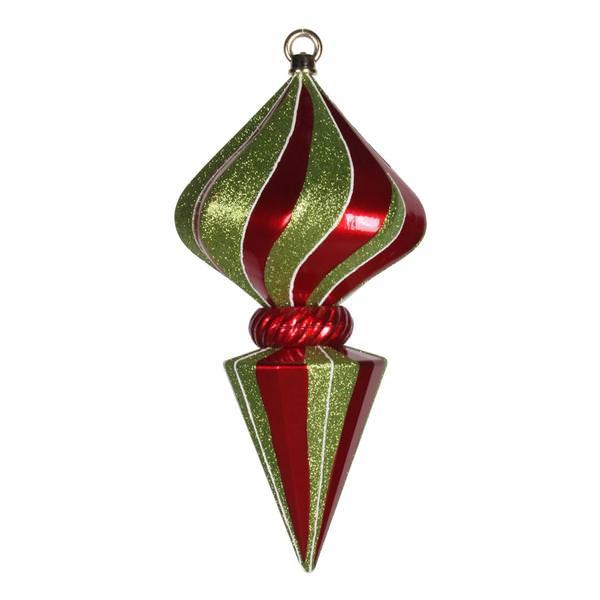 12" Red / Lime Striped Glitter Diamond Finial Ornament