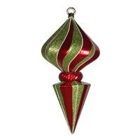 Vickerman 12" Red / Lime Striped Glitter Diamond Finial Ornament