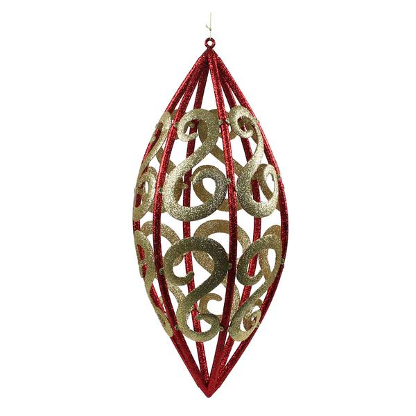 30" Gold / Red Glitter Filigree Ornament