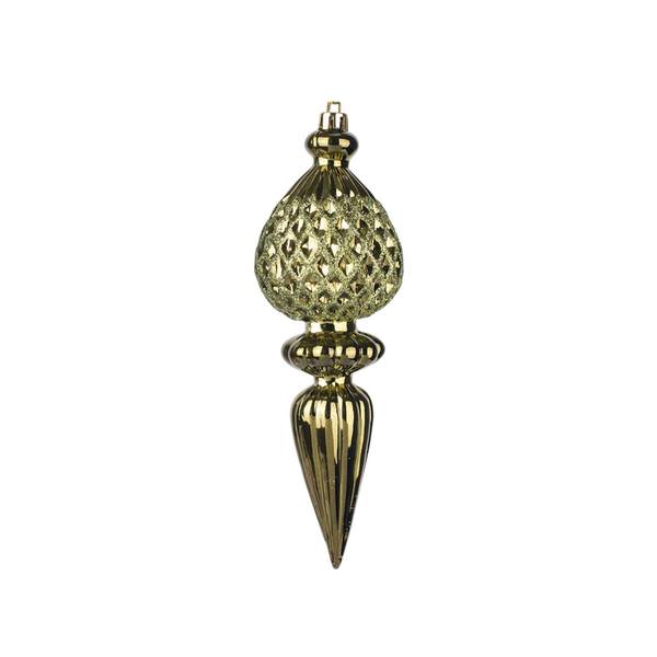 7.5" Dark Olive Glitter Finial Ornament (3 pack)