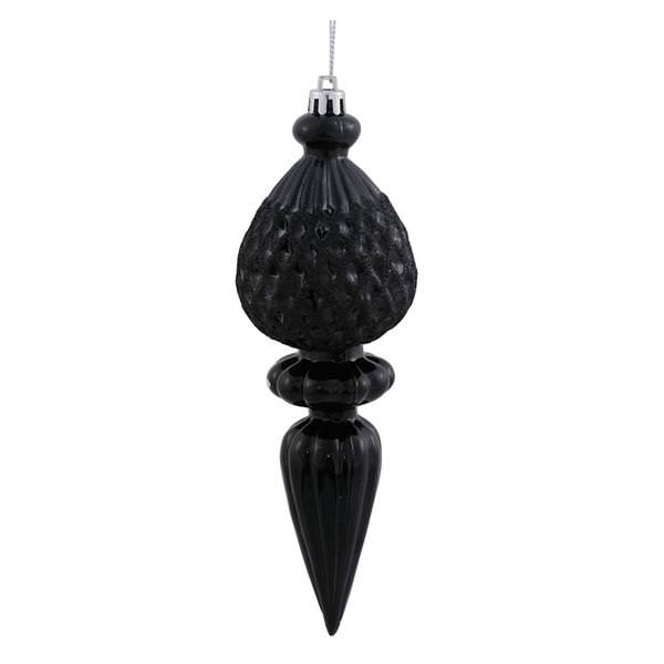 7.5" Black Glitter Finial Ornament (3 pack)