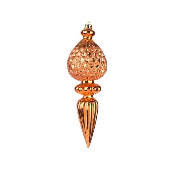 7.5" Burnished Orange Glitter Finial Ornament (3 pack)