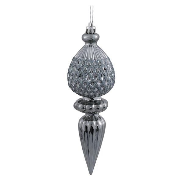 7.5" Pewter Glitter Finial Ornament (3 pack)