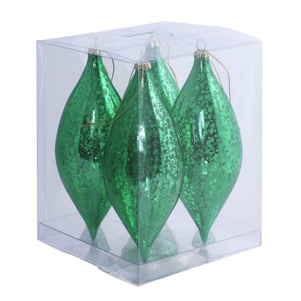 7" Green Shiny Mercury Drop Ornament (4 pack)
