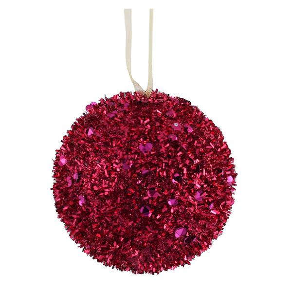 3" Cerise Sequin Glitter Ball Ornament (6 pack)