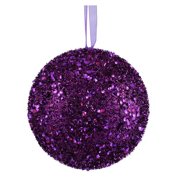 4" Purple Sequin Glitter Ball Ornament (4 pack)
