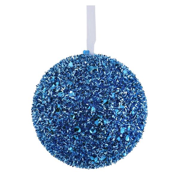 4" Teal Sequin Glitter Ball Ornament (4 pack)