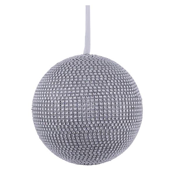 6" Silver Jeweled Glitter Ball Ornament