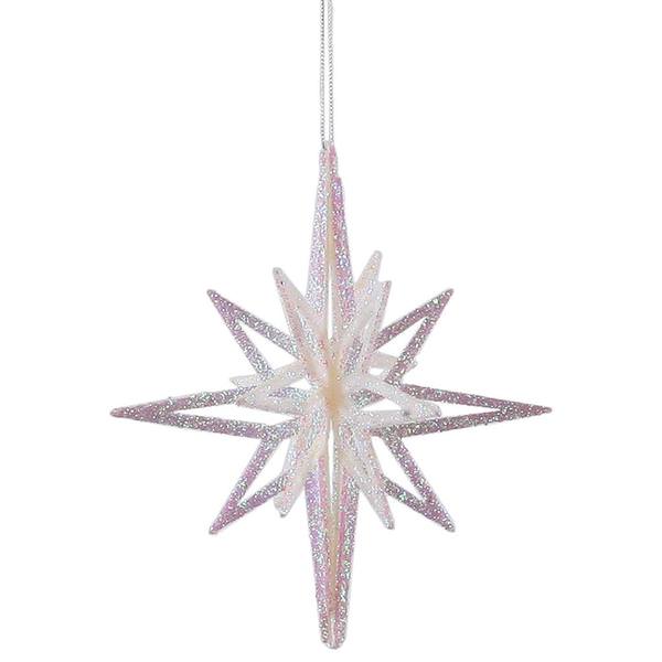 8" White Iridescent 3D Glitter Star Ornament