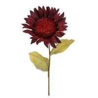 Vickerman 22" Artificial Burgundy Burlap Sunflower 7" Flower Pick