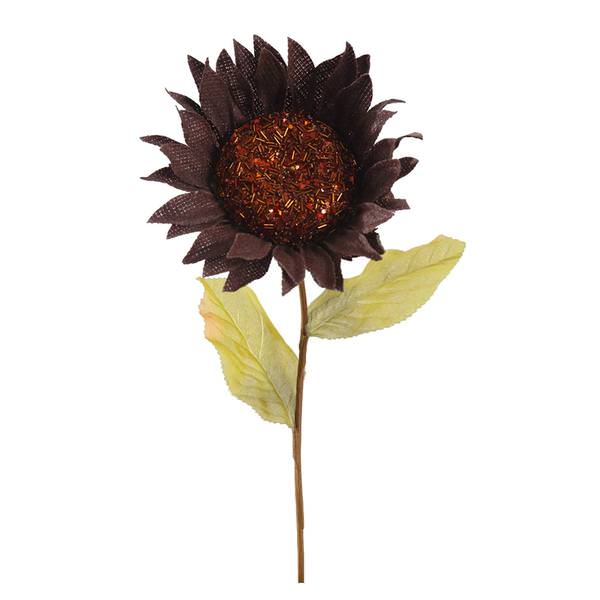 22" Artificial Brown Burlap Sunflower 7" Flower Pick