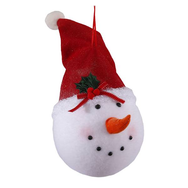 19" x 8.5" Red Hat Snowman Head Ornament