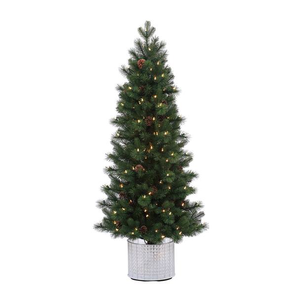 5' x 28" Artificial Stockton Spruce 200 Warm White Italian LED Lights with Pine Cones