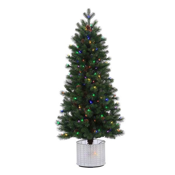 5' x 28" Artificial Stockton Spruce 200 Multi-Color Italian LED Lights with Pine Cones