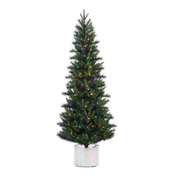 6' x 32" Artificial Stockton Spruce 300 Multi-Color Italian LED Lights with Pine Cones