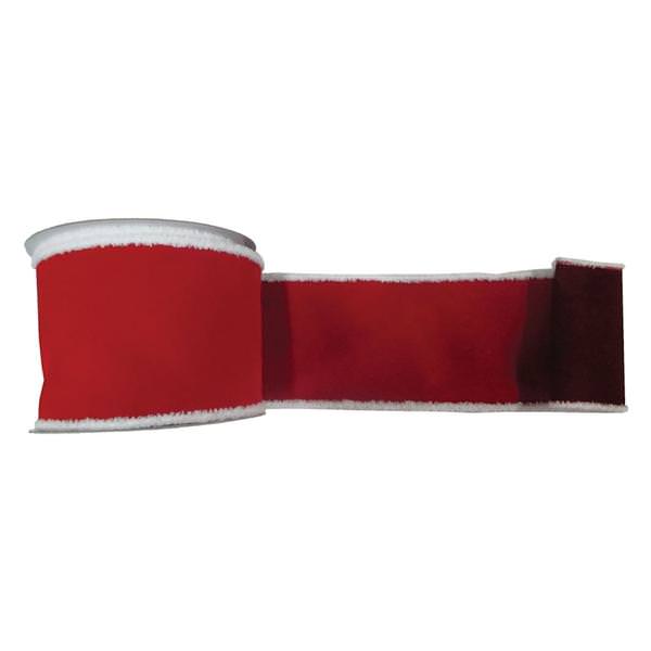 4" x 10yd Red Velour White Edge Ribbon
