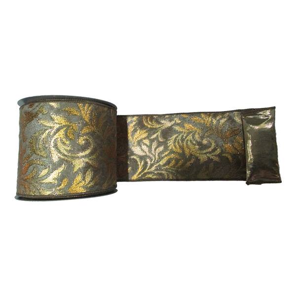 4" x 10yd Silver Lamé Gold Filigree Ribbon