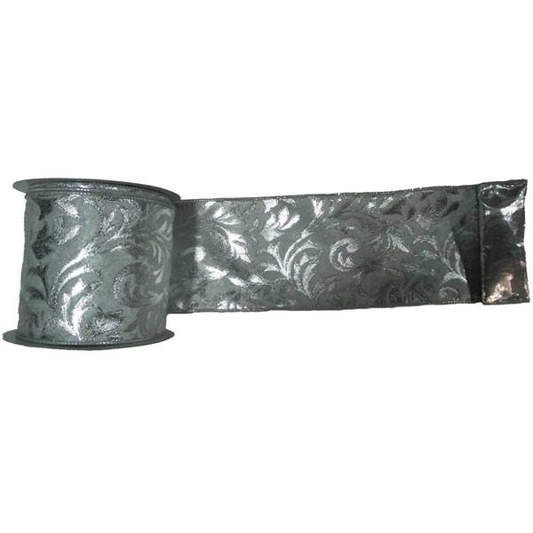4" x 10yd Silver Lame Filigree Design Ribbon