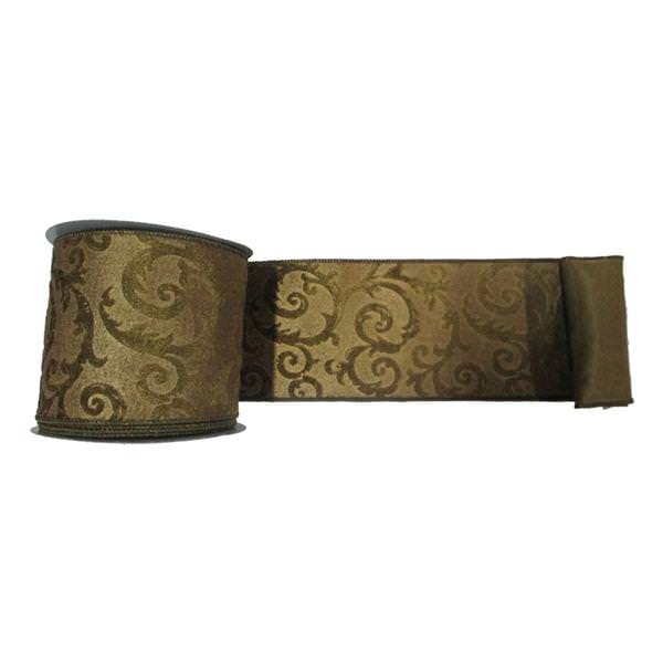 4" x 10yd Taupe Lamé Olive Filigree Ribbon