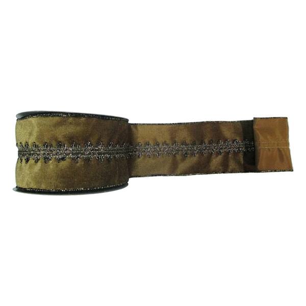 4" x 10yd Olive Velvet Beaded Center Ribbon