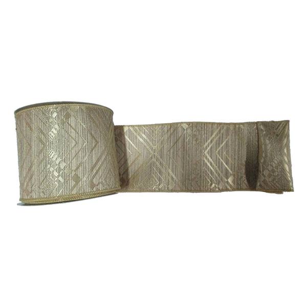 4" x 10yd Ecru Geometric Jacquard Ribbon