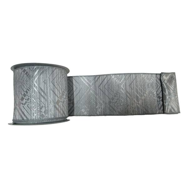 4" x 10yd Pewter Geometric Jacquard Ribbon